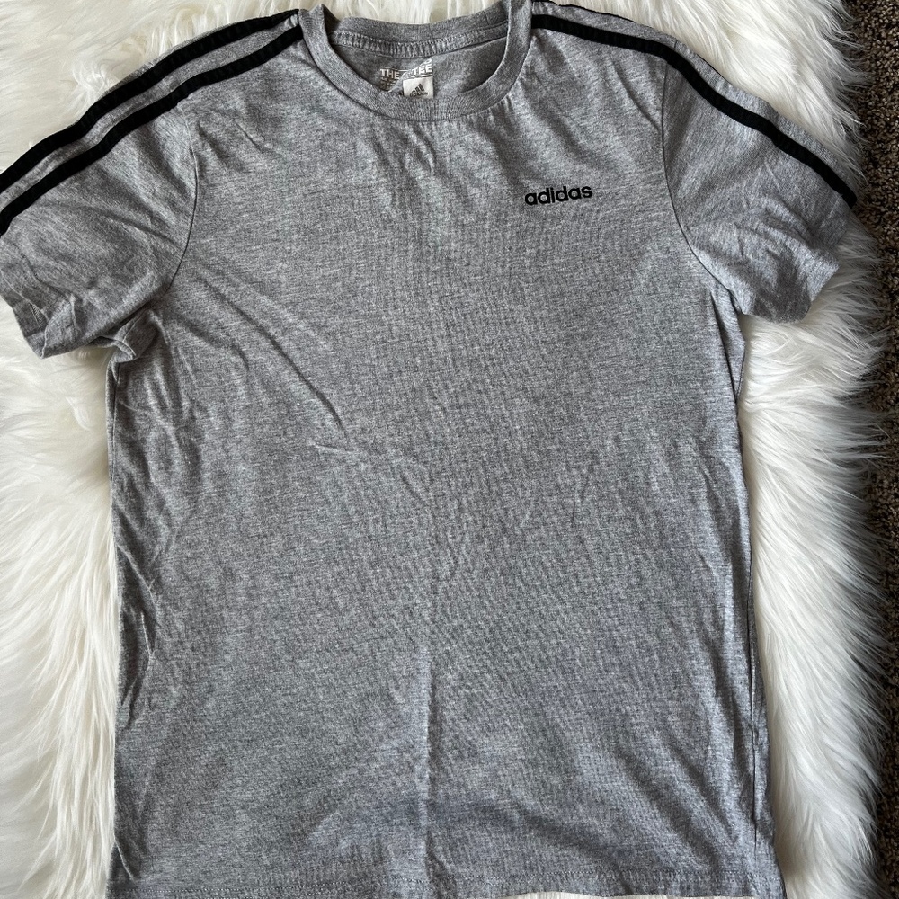adidas Boys L (14-06) Three Stripe Tee Gray